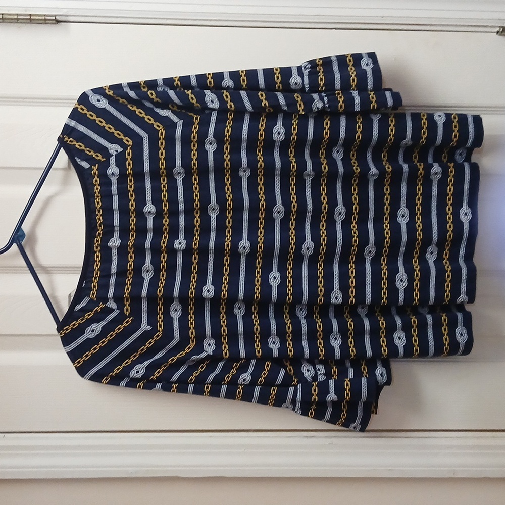 Michael Kors Nautical Navy Gold Chain Rope Bell Sleeve Peasant Top L - Picture 7 of 12